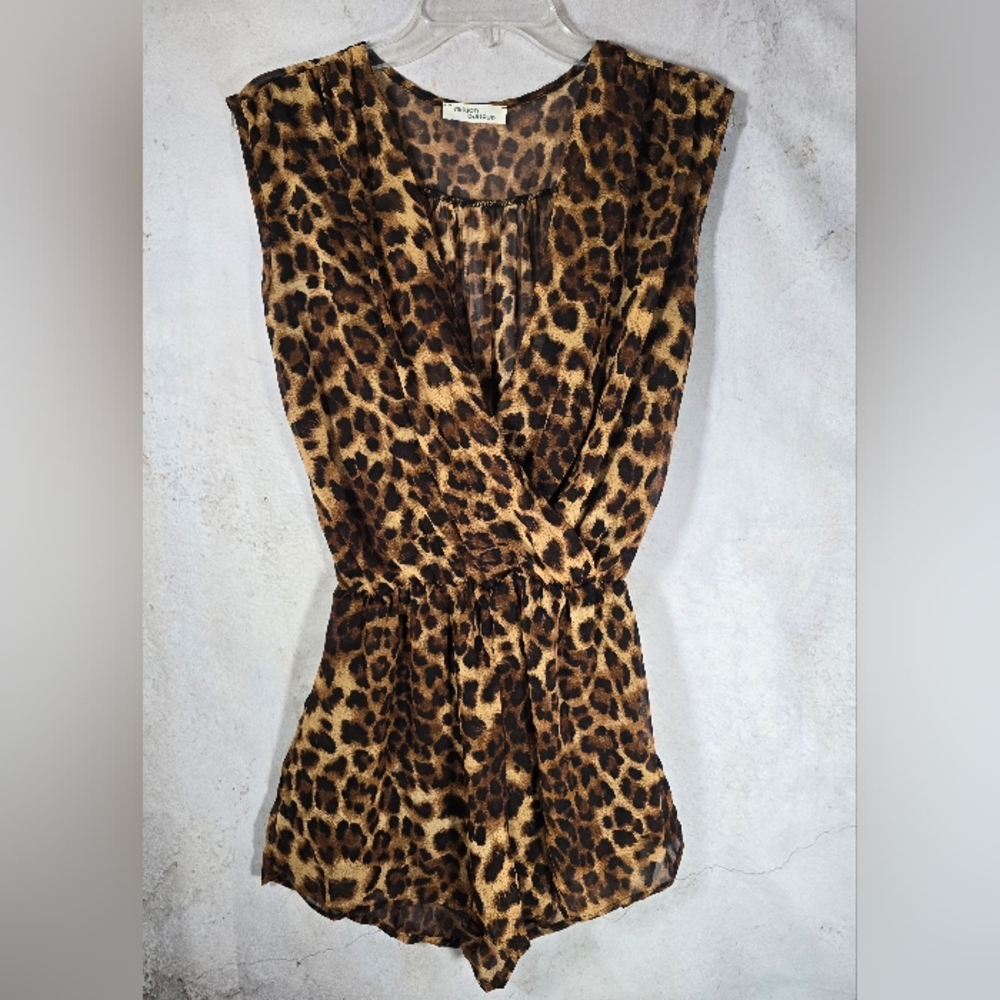 Milllion Bullpup Small Leopard Shorts Romper Wrap Style Top Sheer Back
